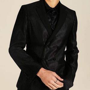 SKINNY PLEATED DOUBLE BREASTED BLAZER